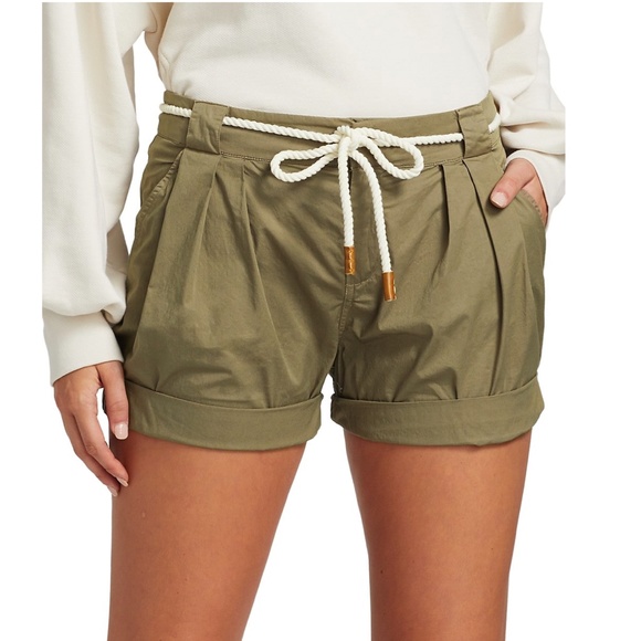 FRAME Tie Up Rolled Rope Belt Olive Green Shorts - Picture 3 of 9